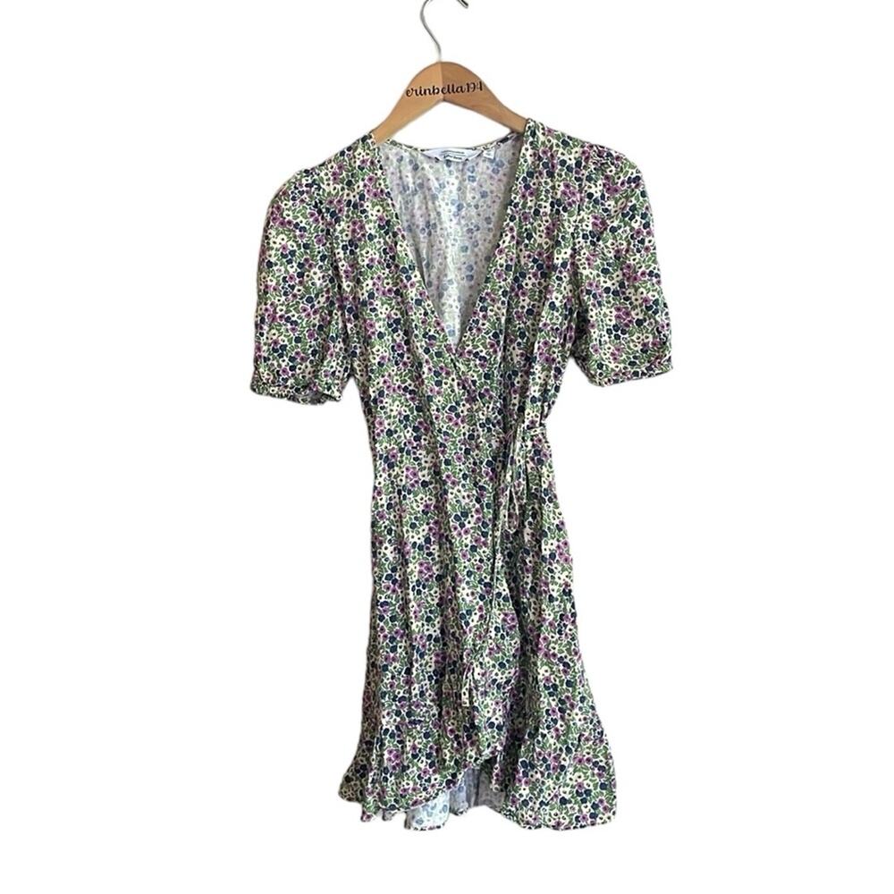 & Other Stories Puff Sleeve Floral Wrap Mini Dress - Picture 2 of 16